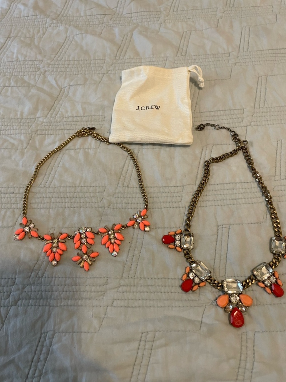 J. Crew Coral and Red Bib Necklace Duo